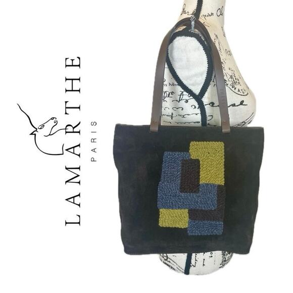 LAMARTHE PARIS TOTE SUEDE BROWN EMBROIDERED DETAILS MADE IN ITALY VERSATILE - Picture 1 of 16